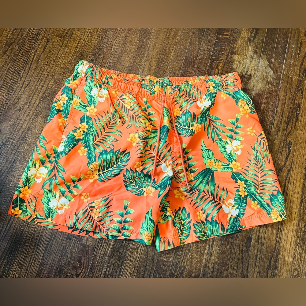 TROPICAL Men’s Orange Floral Drawstring Swim Shorts, Size XXL